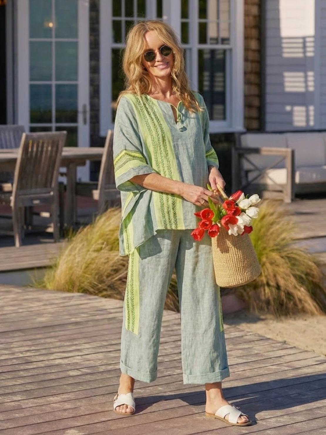 Paloma | Women's Casual Striped Wide-Leg Pants and Tee Two-Piece Set