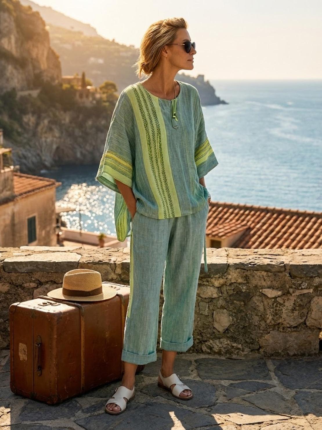 Paloma | Women's Casual Striped Wide-Leg Pants and Tee Two-Piece Set
