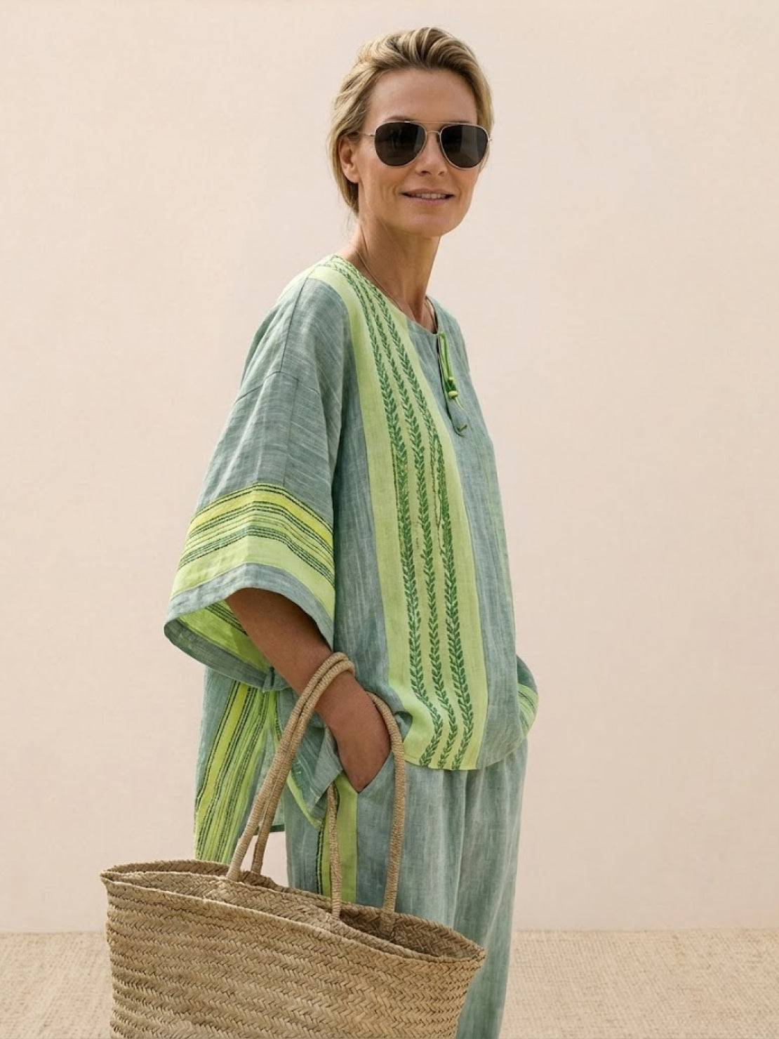 Paloma | Women's Casual Striped Wide-Leg Pants and Tee Two-Piece Set