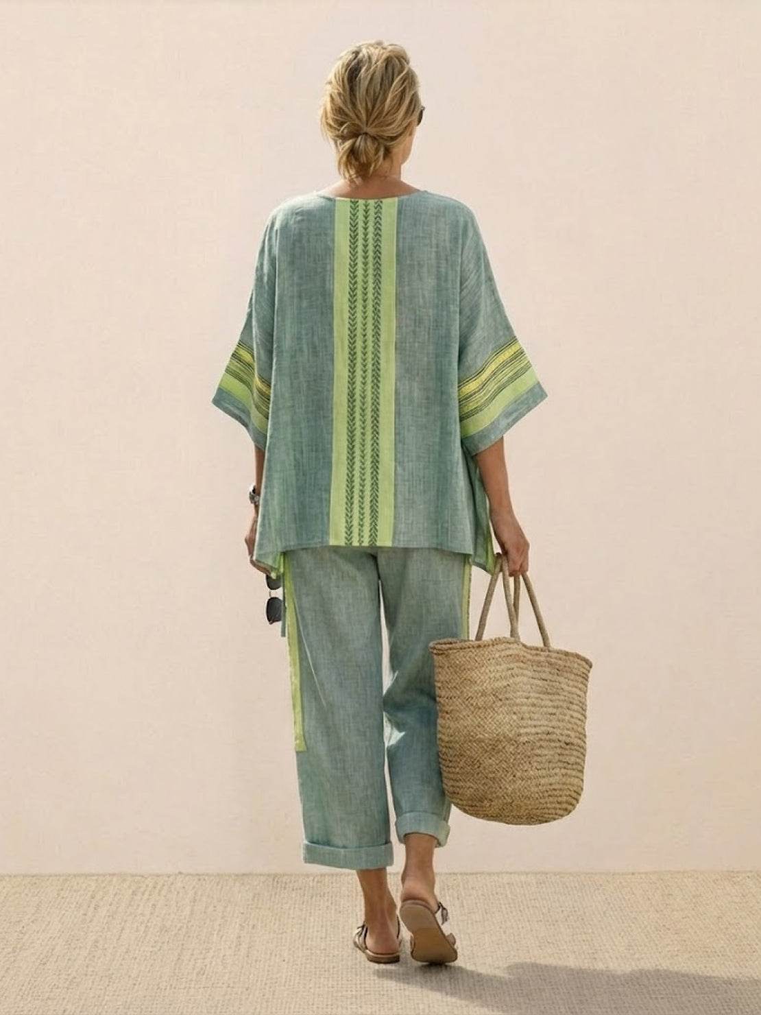 Paloma | Women's Casual Striped Wide-Leg Pants and Tee Two-Piece Set