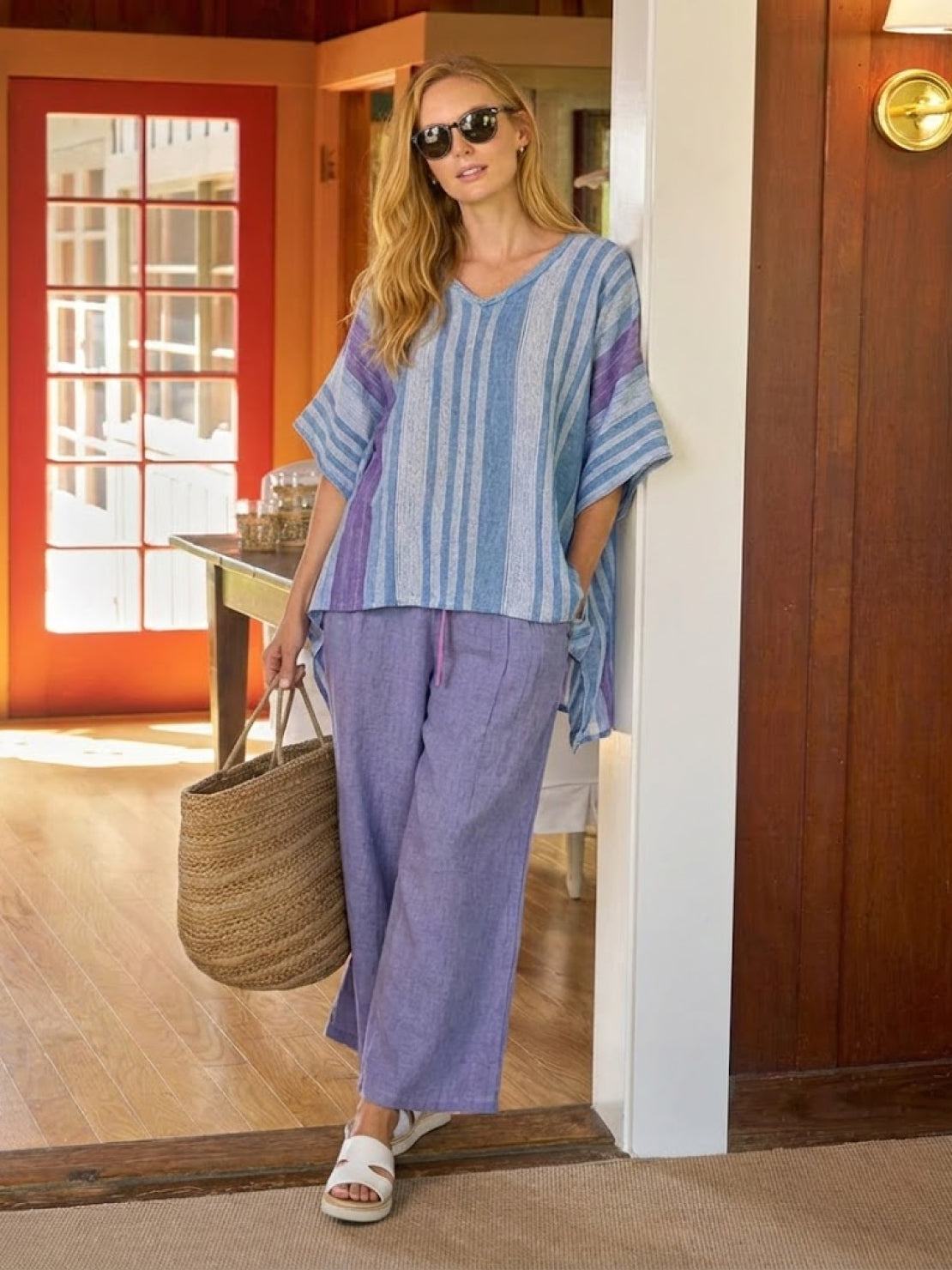 Paloma | Women's Casual Striped Wide-Leg Pants and Tee Two-Piece Set