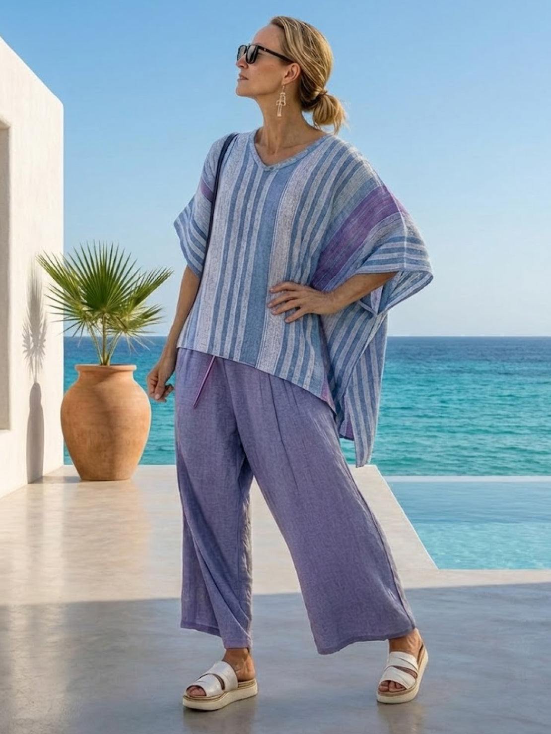 Paloma | Women's Casual Striped Wide-Leg Pants and Tee Two-Piece Set