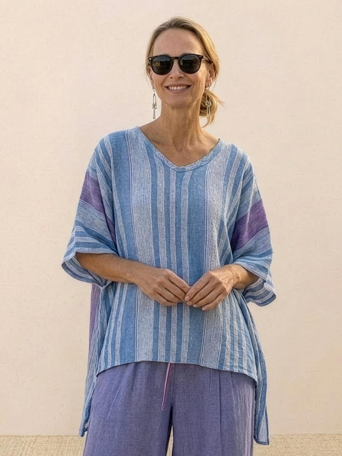 Paloma | Women's Casual Striped Wide-Leg Pants and Tee Two-Piece Set