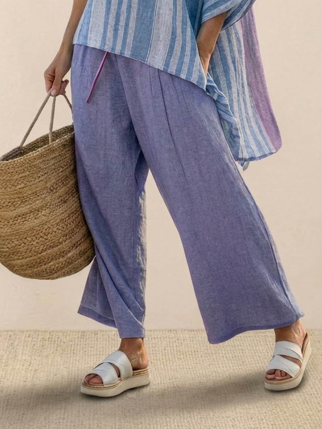Paloma | Women's Casual Striped Wide-Leg Pants and Tee Two-Piece Set