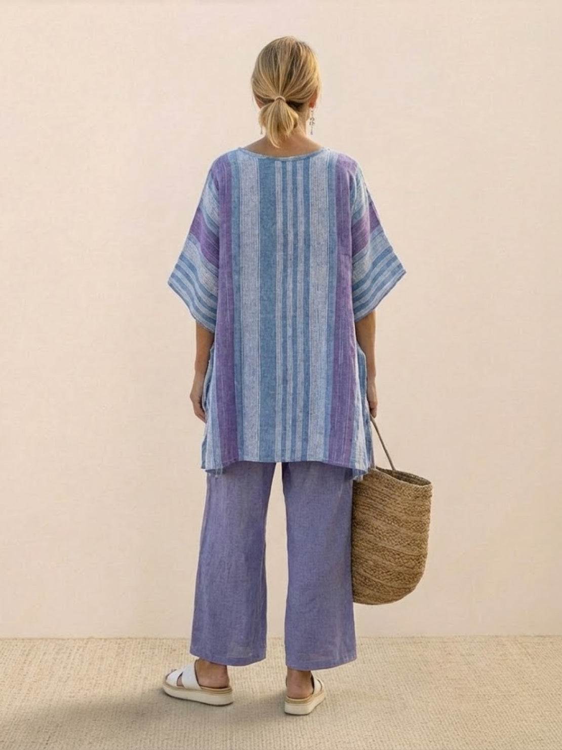 Paloma | Women's Casual Striped Wide-Leg Pants and Tee Two-Piece Set