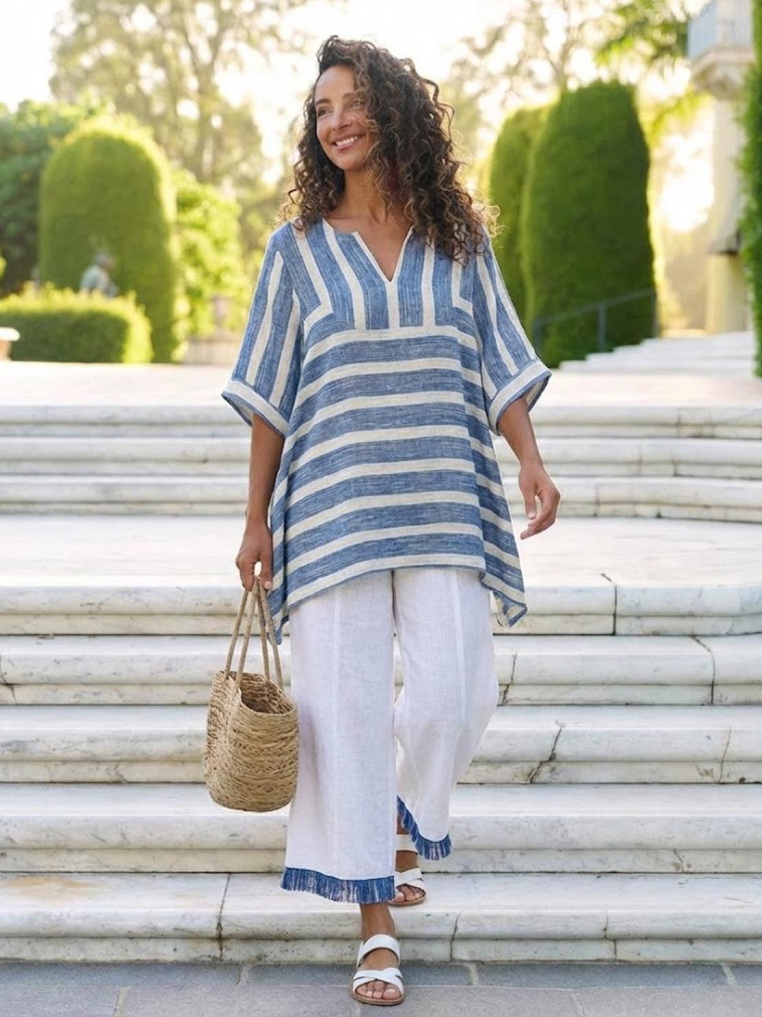 Paloma | Women's Casual Striped Wide-Leg Pants and Tee Two-Piece Set
