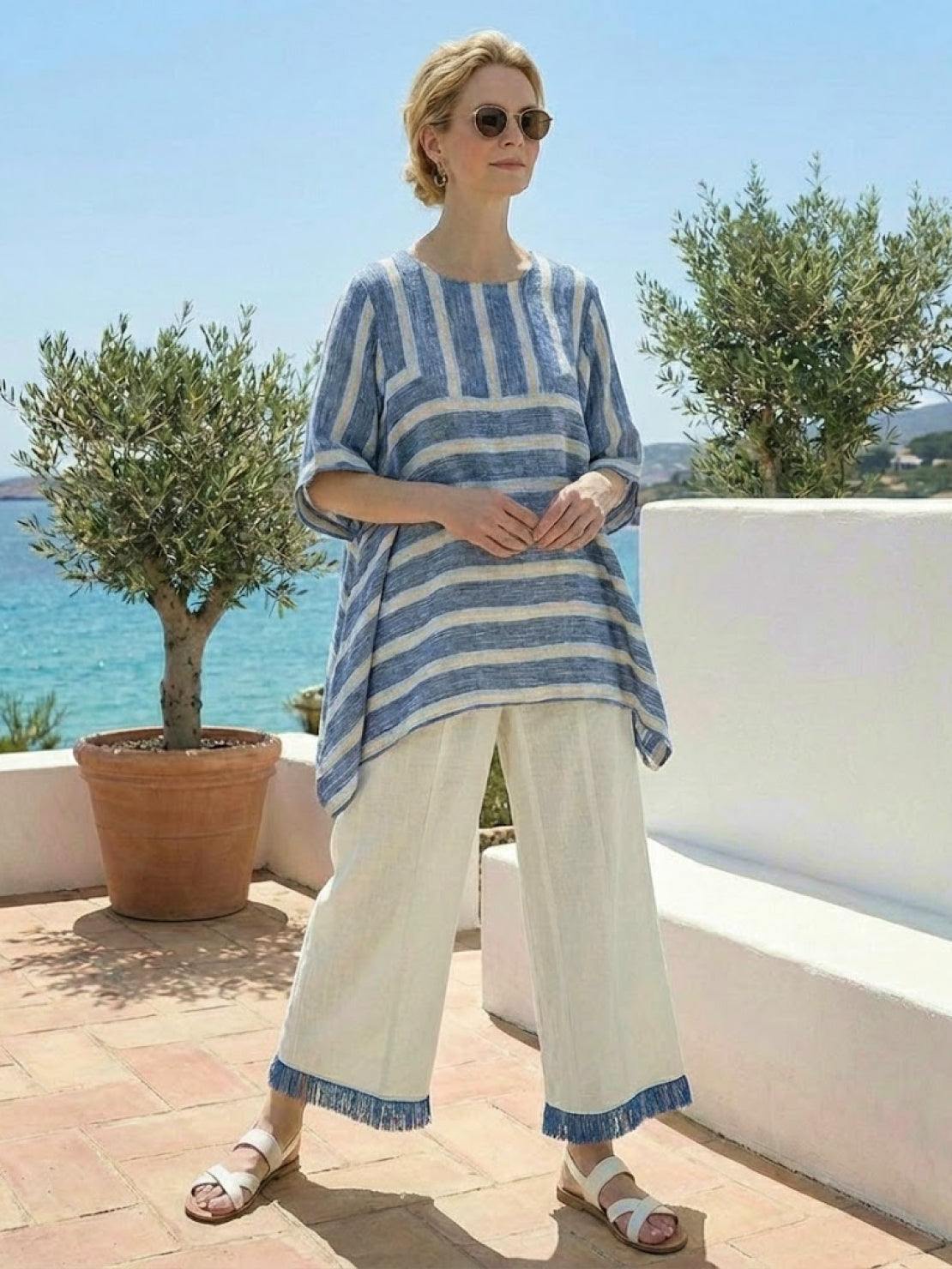 Paloma | Women's Casual Striped Wide-Leg Pants and Tee Two-Piece Set