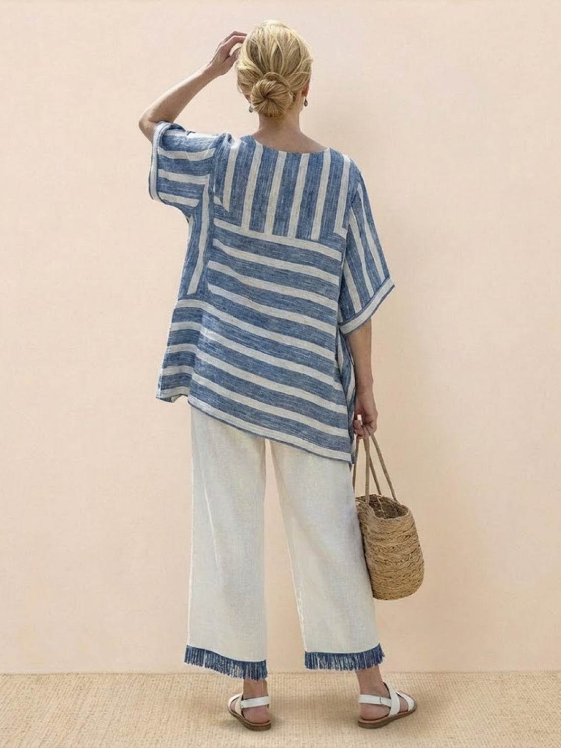 Paloma | Women's Casual Striped Wide-Leg Pants and Tee Two-Piece Set