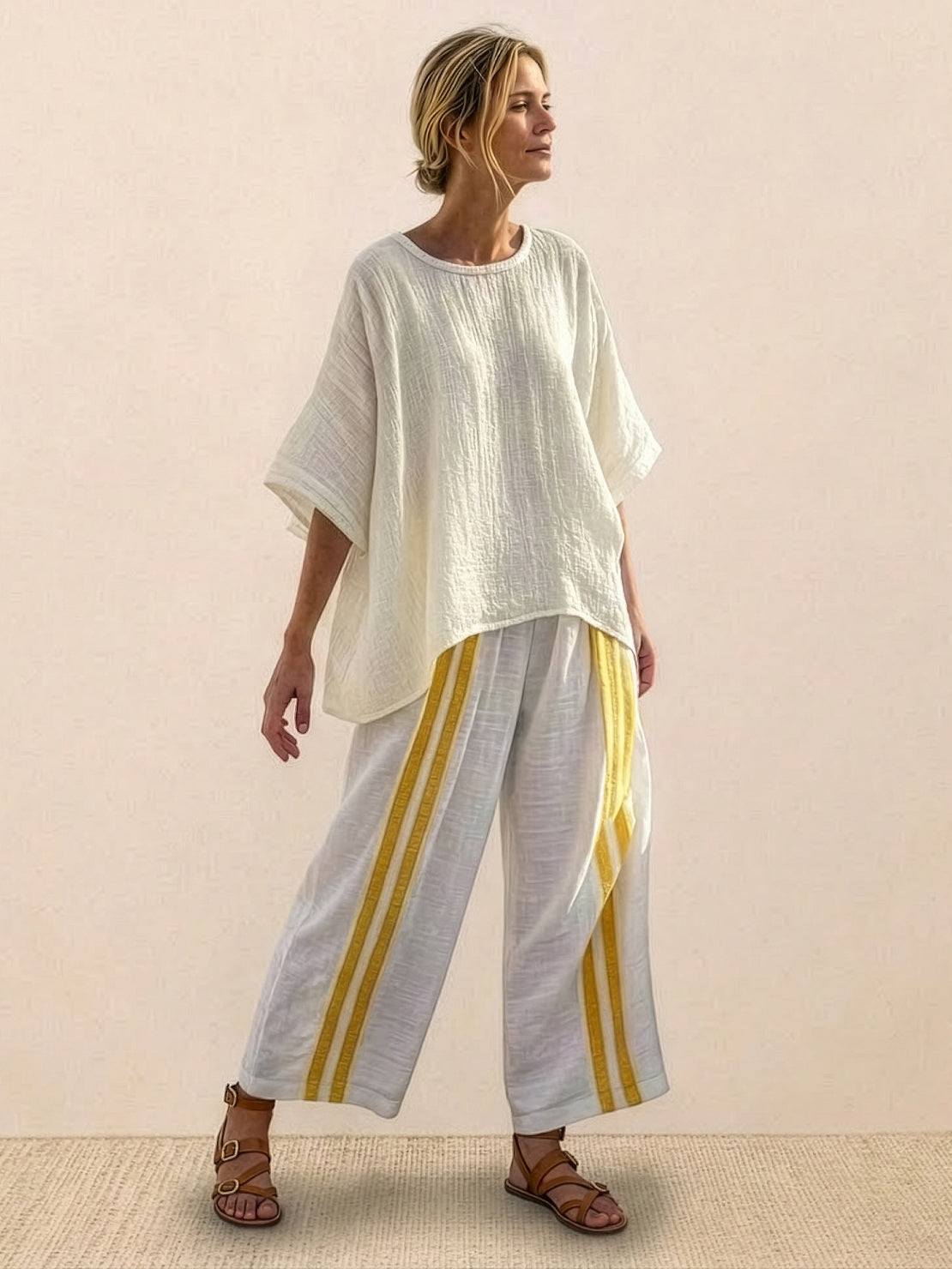 Paloma | Women's Casual Striped Wide-Leg Pants and Tee Two-Piece Set