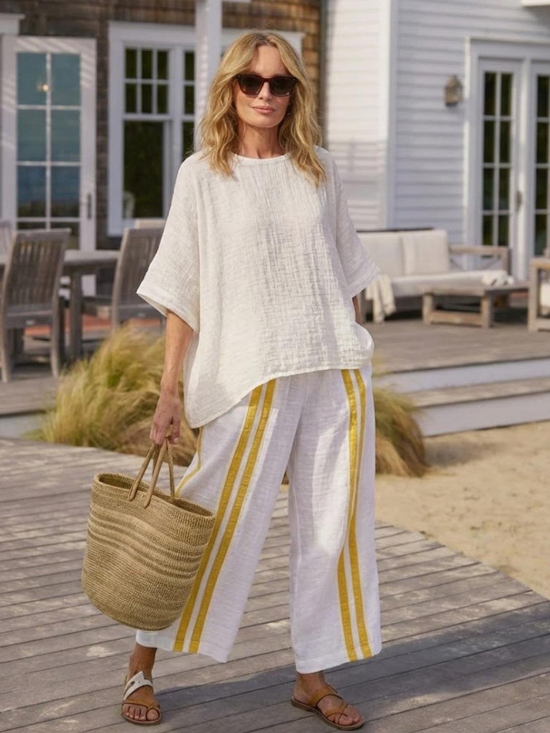 Paloma | Women's Casual Striped Wide-Leg Pants and Tee Two-Piece Set