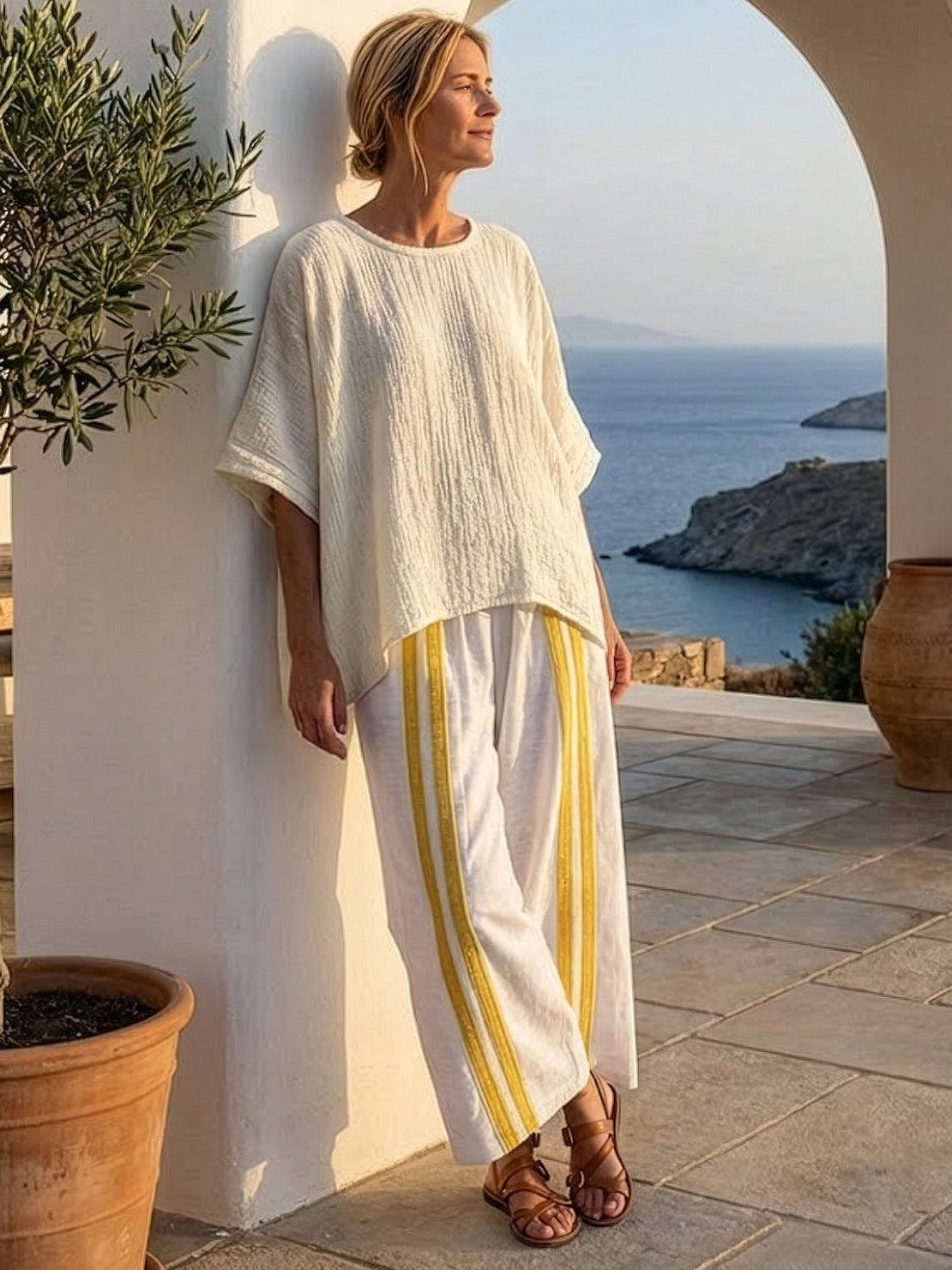 Paloma | Women's Casual Striped Wide-Leg Pants and Tee Two-Piece Set