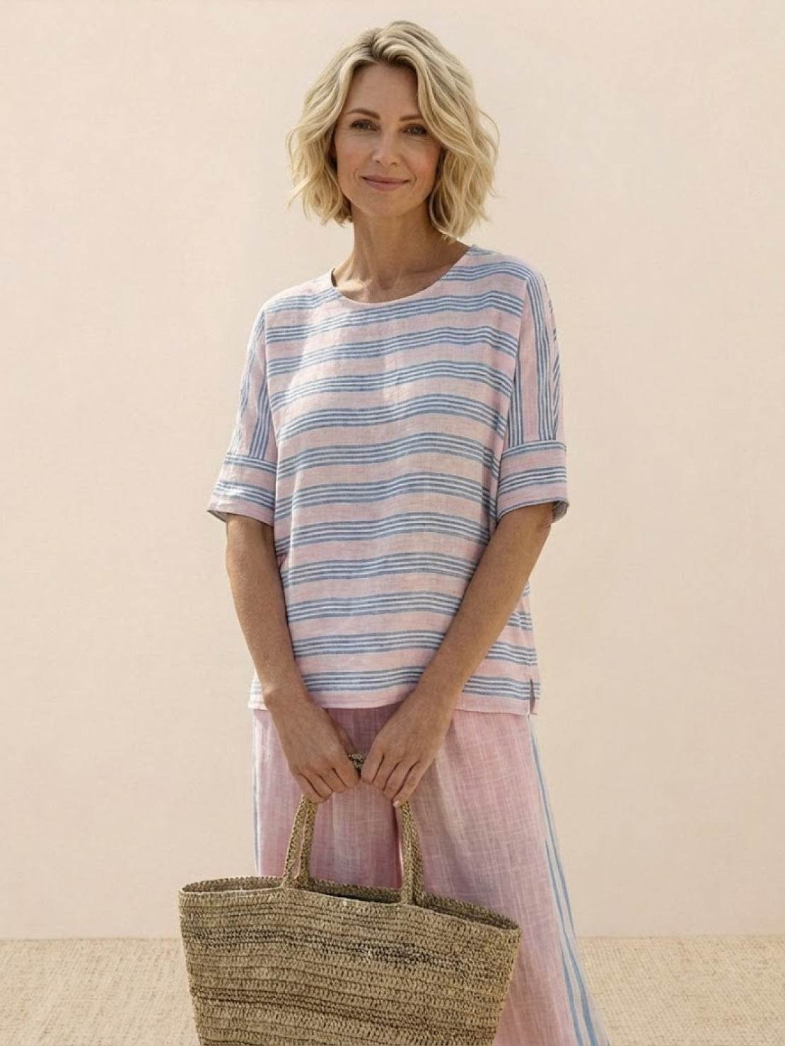 Paloma | Women's Casual Striped Wide-Leg Pants and Tee Two-Piece Set