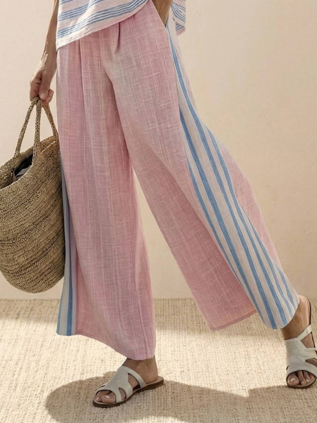 Paloma | Women's Casual Striped Wide-Leg Pants and Tee Two-Piece Set
