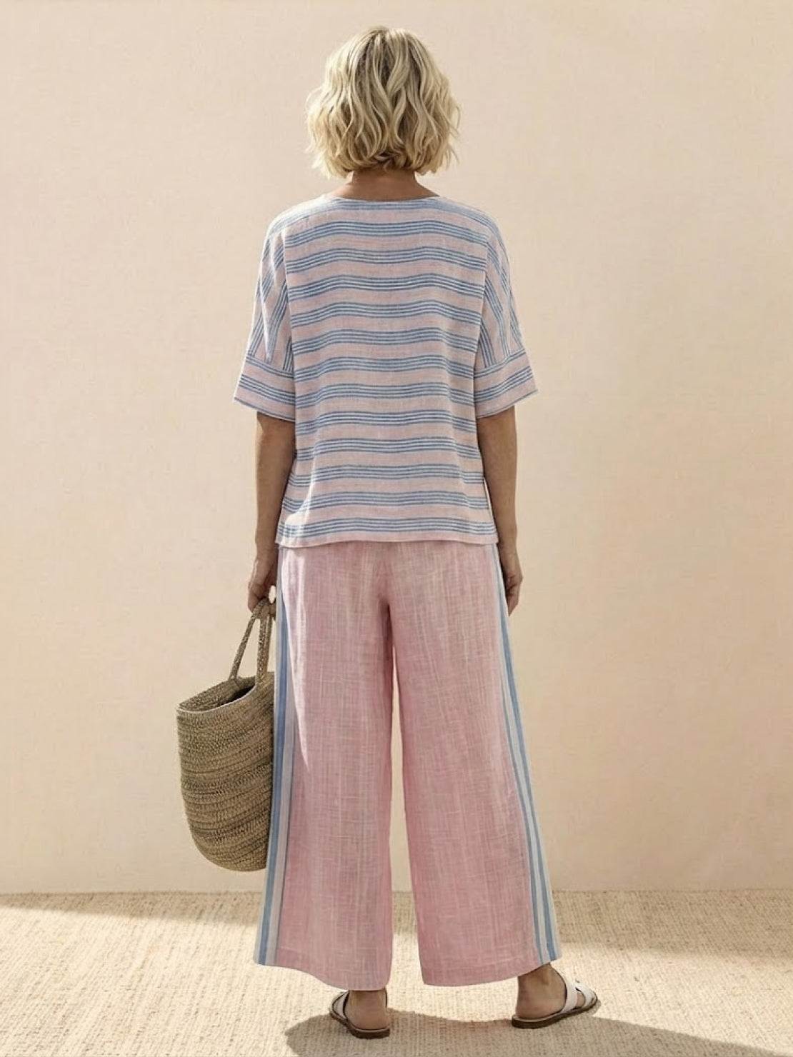 Paloma | Women's Casual Striped Wide-Leg Pants and Tee Two-Piece Set