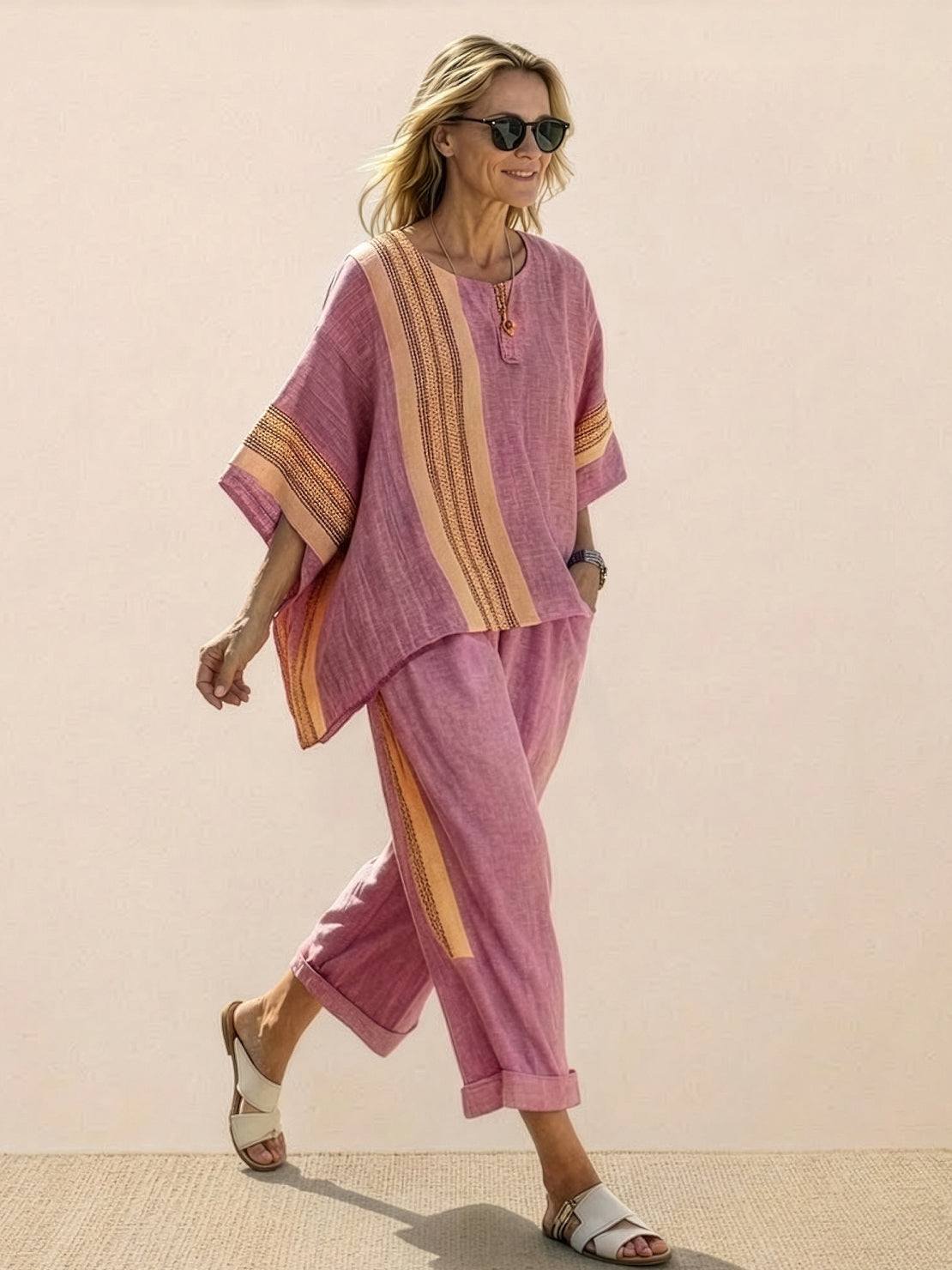 Paloma | Women's Casual Striped Wide-Leg Pants and Tee Two-Piece Set