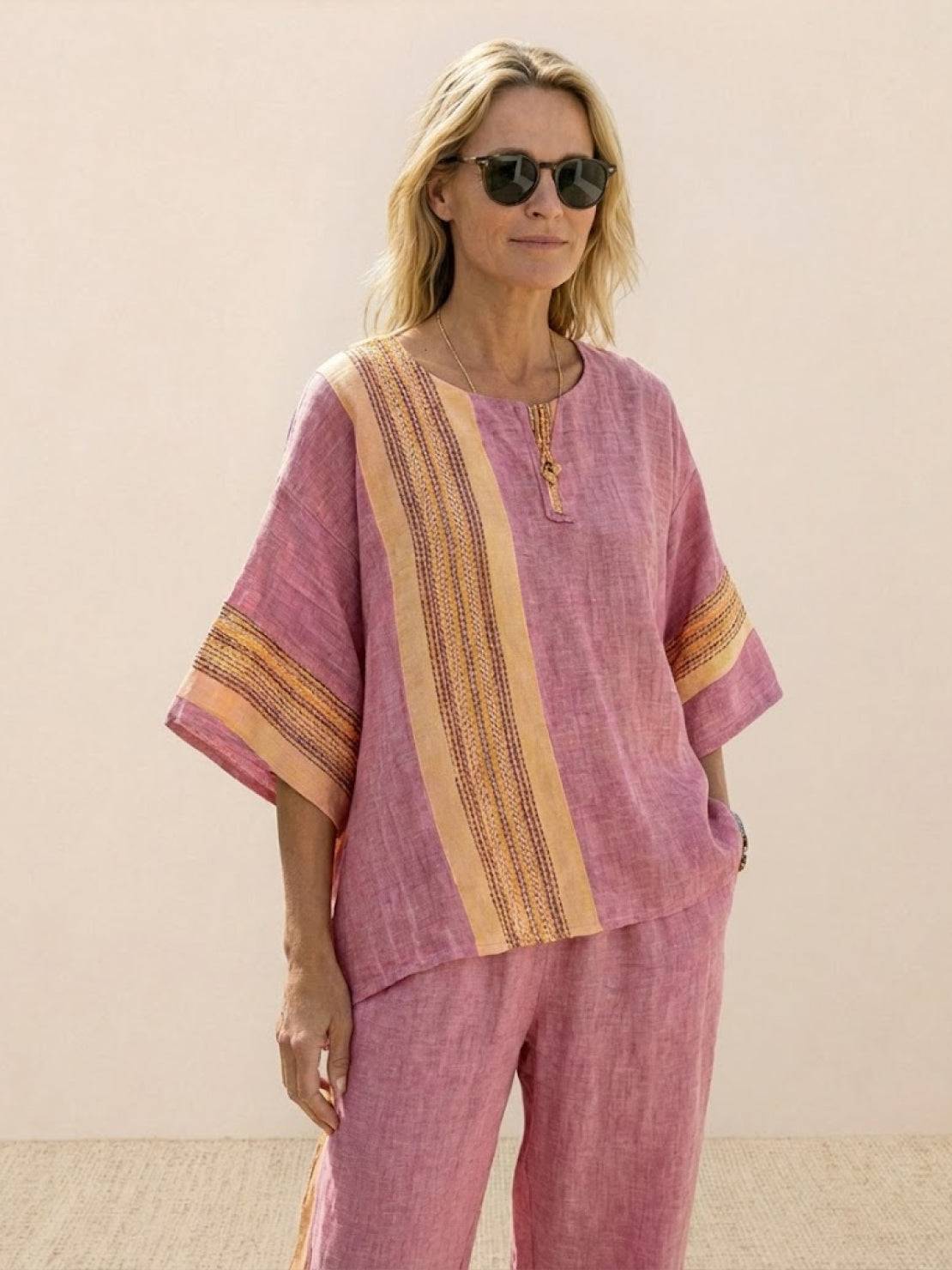 Paloma | Women's Casual Striped Wide-Leg Pants and Tee Two-Piece Set