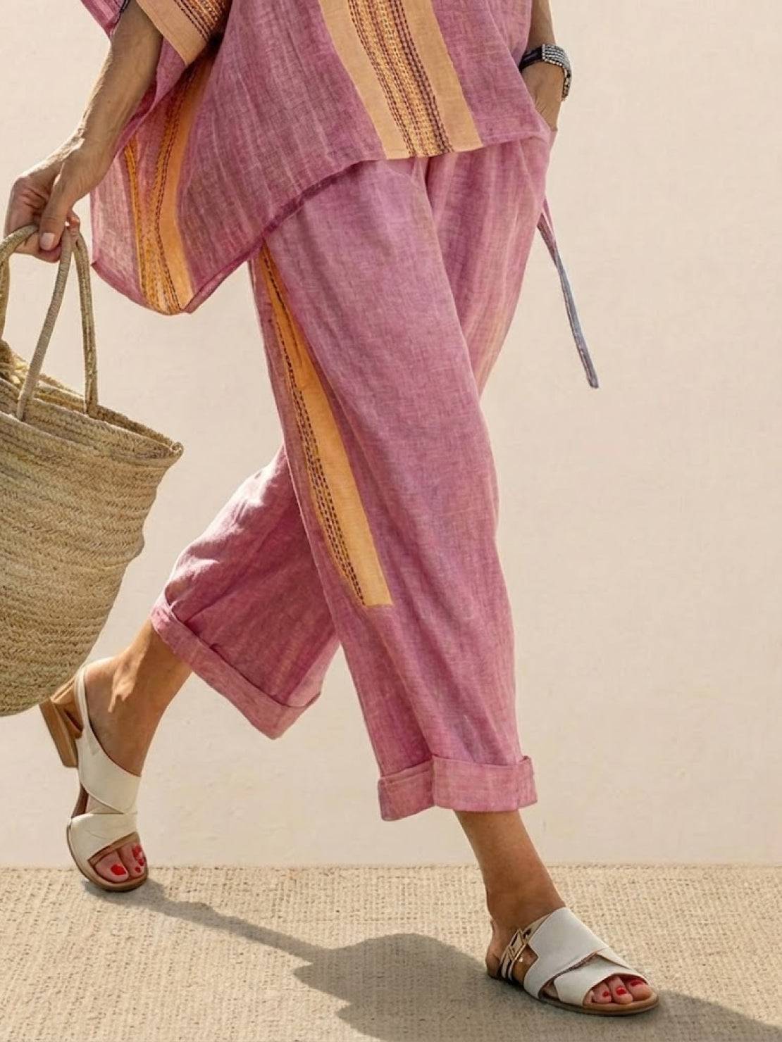 Paloma | Women's Casual Striped Wide-Leg Pants and Tee Two-Piece Set