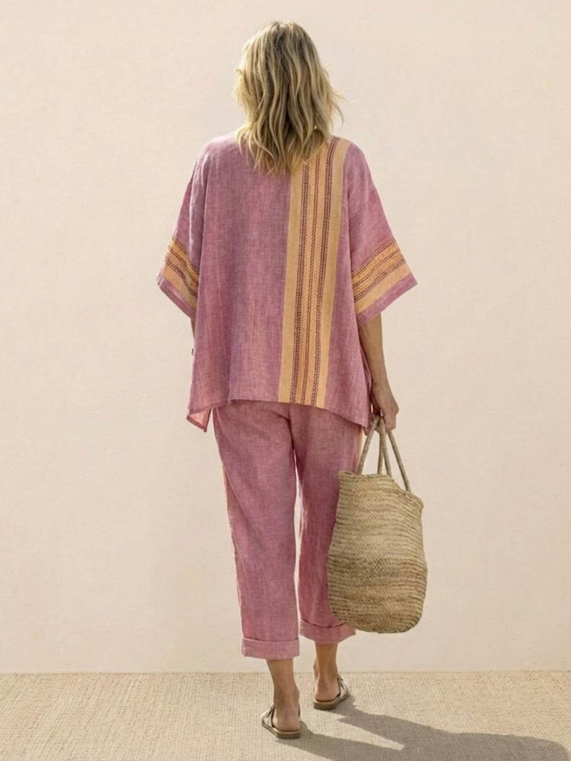 Paloma | Women's Casual Striped Wide-Leg Pants and Tee Two-Piece Set