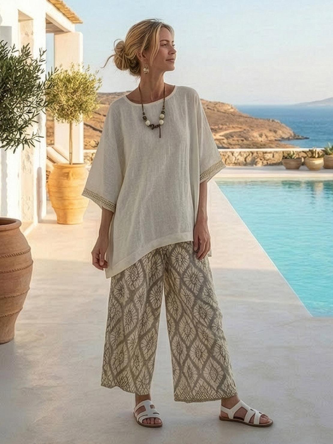 Paloma | Women's Casual Striped Wide-Leg Pants and Tee Two-Piece Set