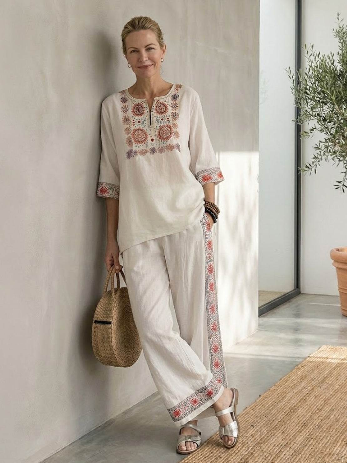 Paloma | Women's Casual Striped Wide-Leg Pants and Tee Two-Piece Set