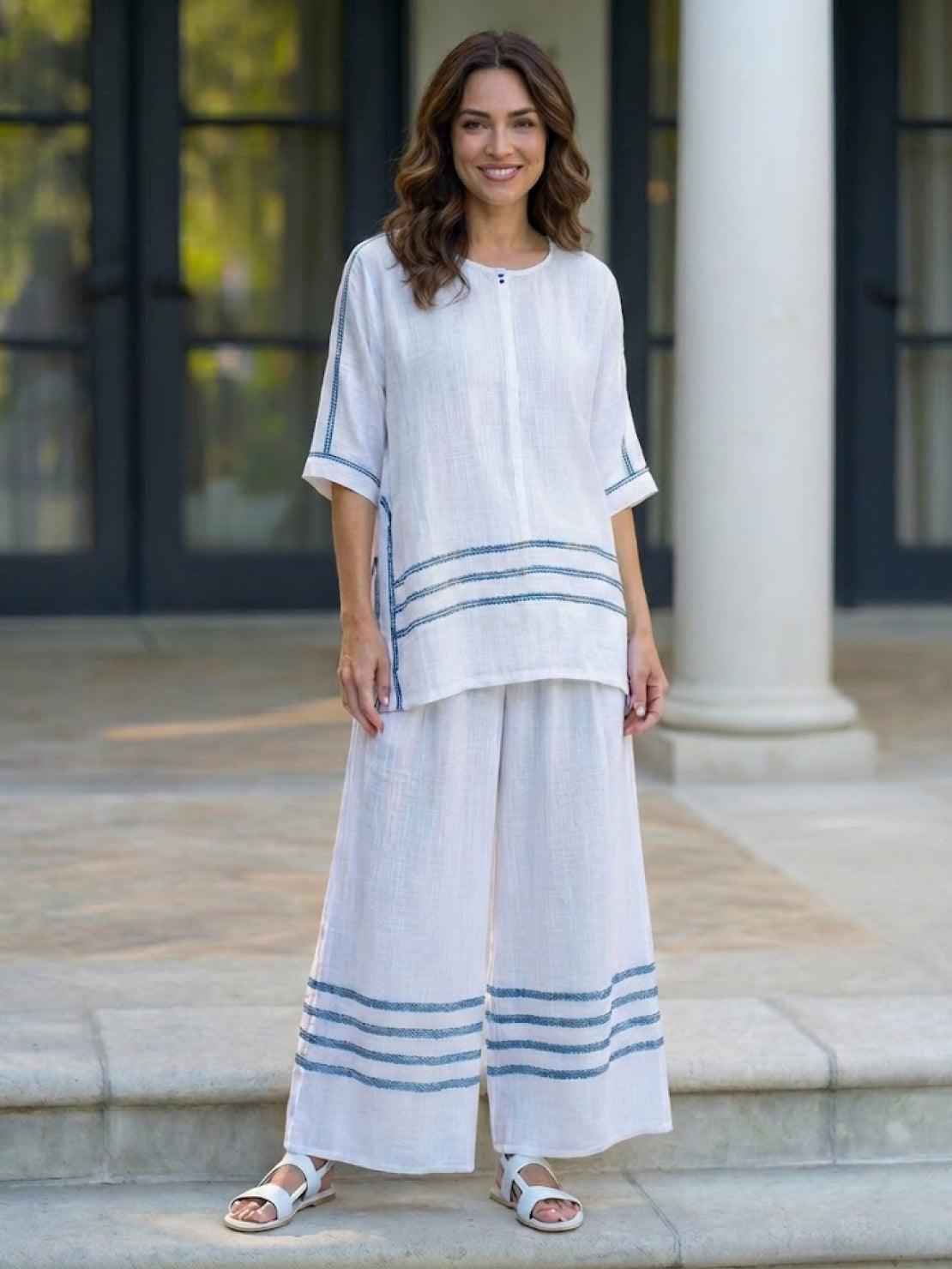 Paloma | Women's Casual Striped Wide-Leg Pants and Tee Two-Piece Set