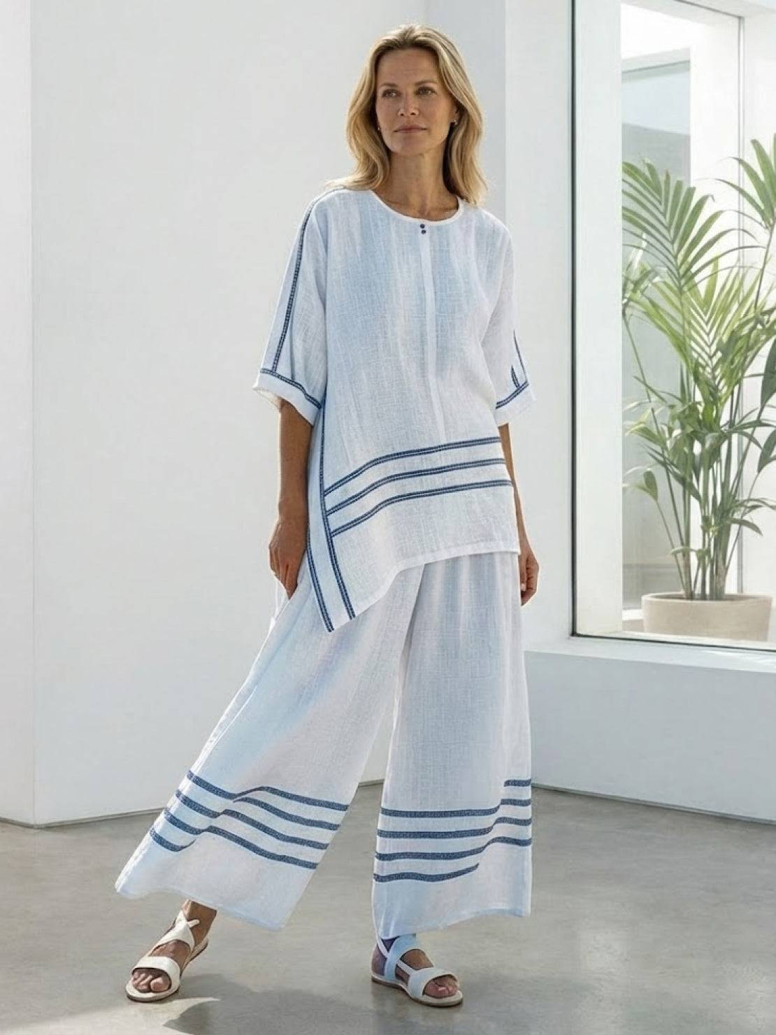 Paloma | Women's Casual Striped Wide-Leg Pants and Tee Two-Piece Set