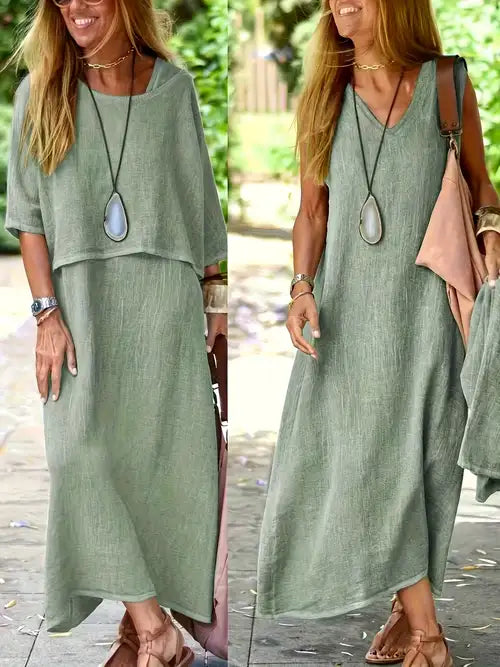 Lea | Women's Two-Piece Set Maxi Dress & Short Sleeve Top