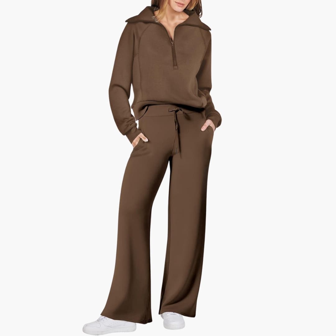 Daphne | Women's Half Zip Wide Leg Lounge Set