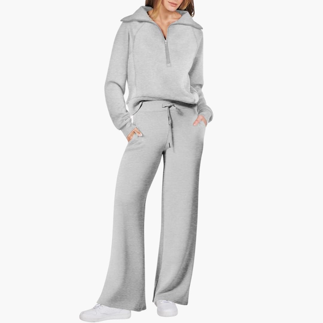 Daphne | Women's Half Zip Wide Leg Lounge Set