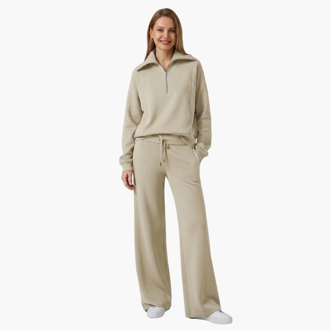 Daphne | Women's Half Zip Wide Leg Lounge Set