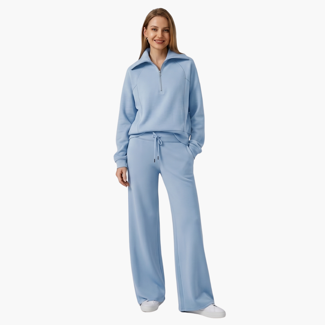 Daphne | Women's Half Zip Wide Leg Lounge Set