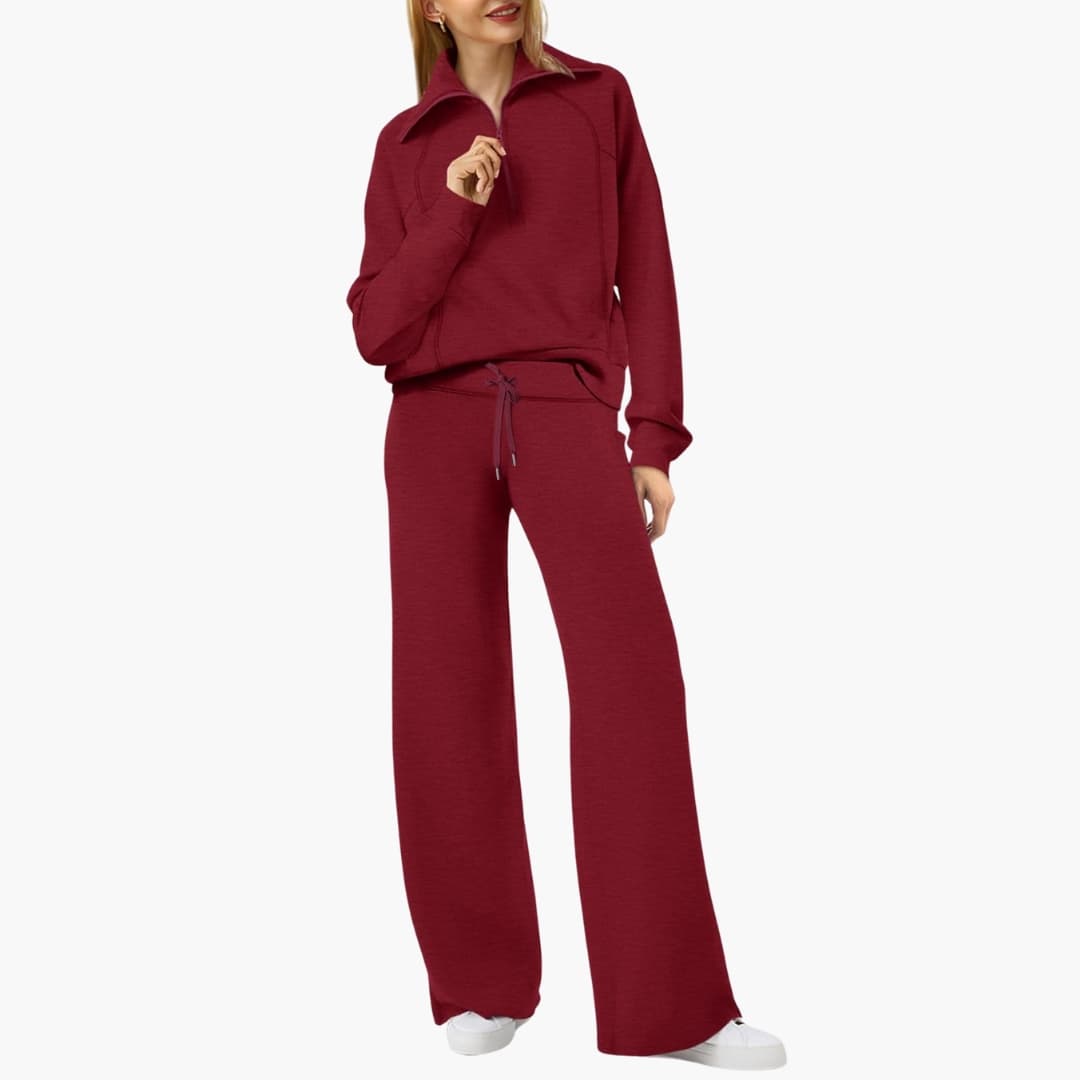 Daphne | Women's Half Zip Wide Leg Lounge Set