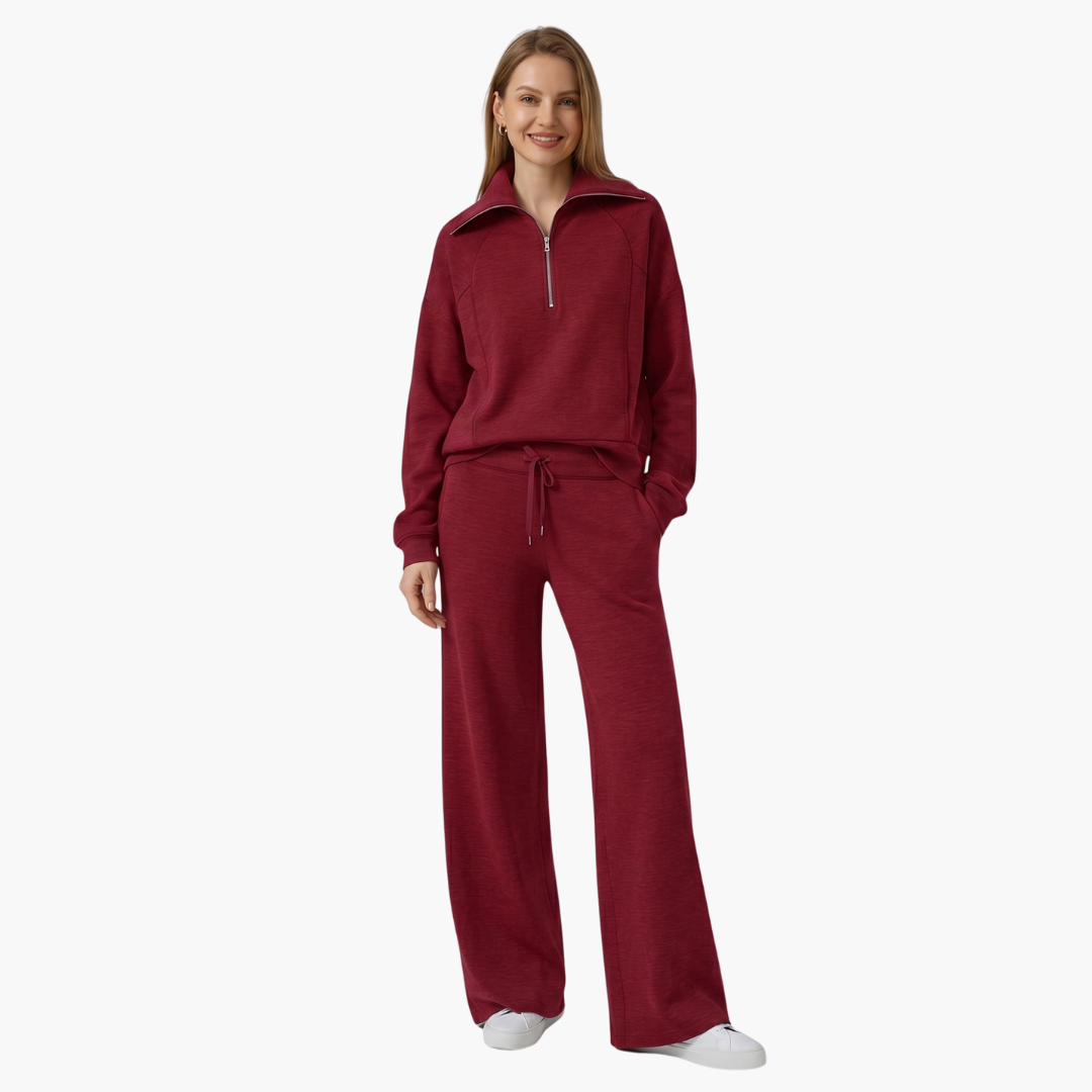 Daphne | Women's Half Zip Wide Leg Lounge Set