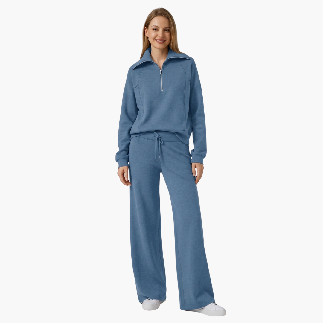 Daphne | Women's Half Zip Wide Leg Lounge Set