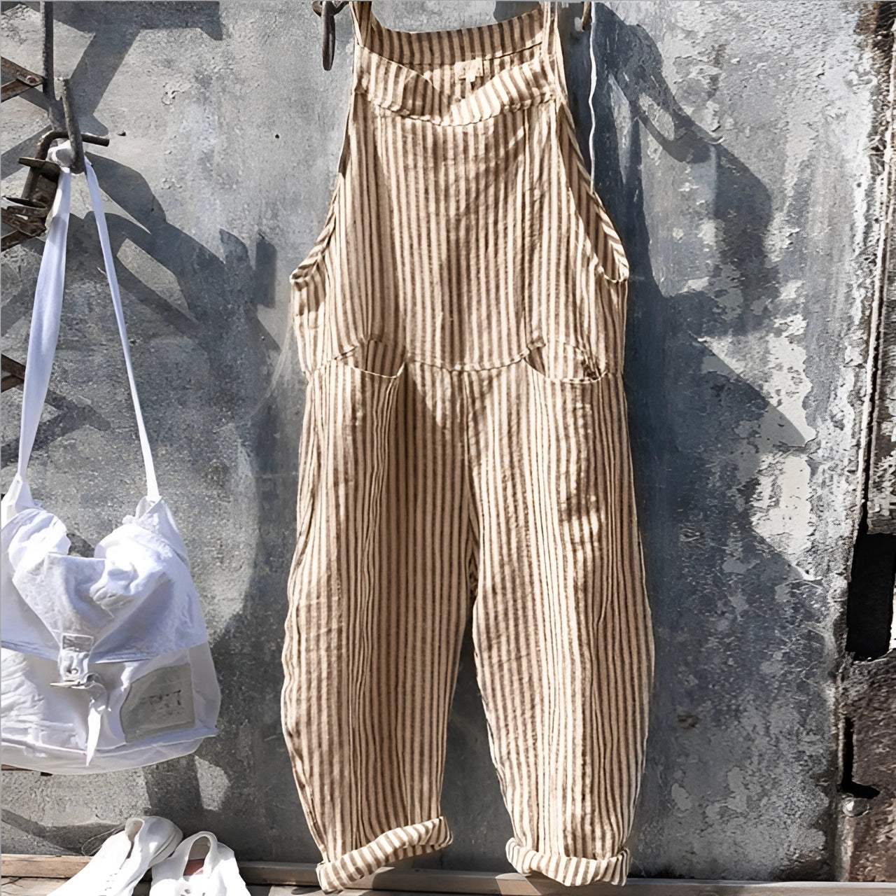 Darya | Women's Striped Bib Overalls with Pockets