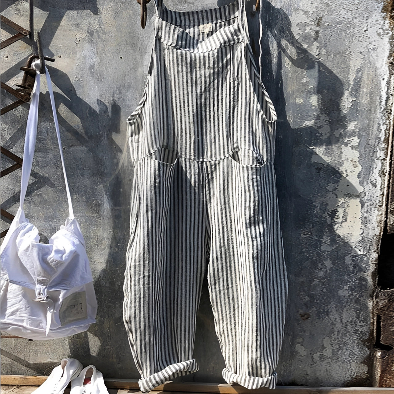 Darya | Women's Striped Bib Overalls with Pockets