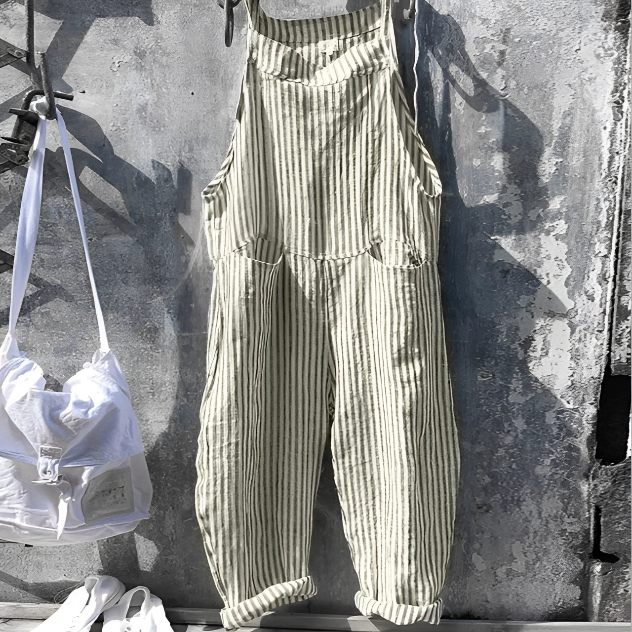 Darya | Women's Striped Bib Overalls with Pockets