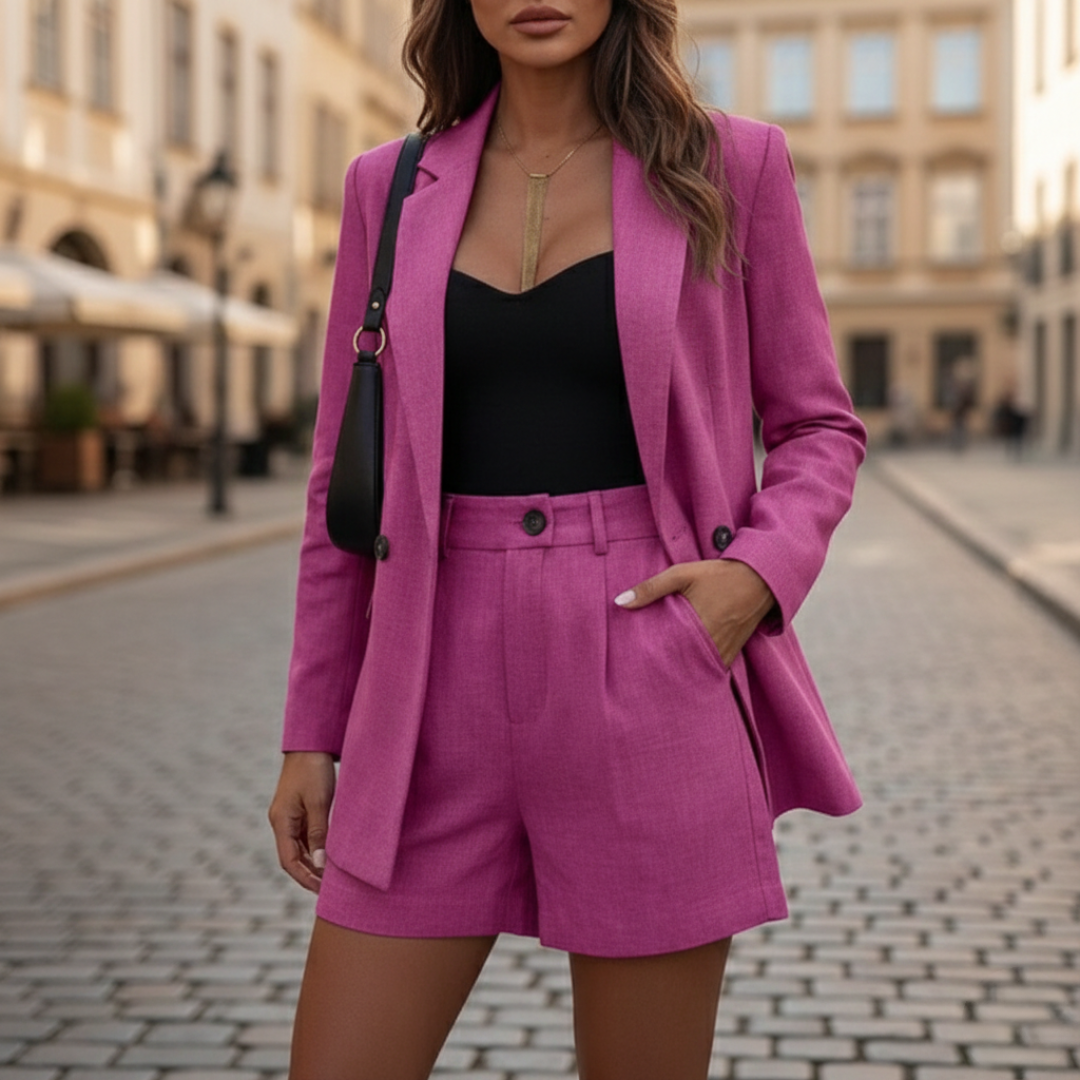 Delia | Women's Double Breasted Blazer & Shorts Set