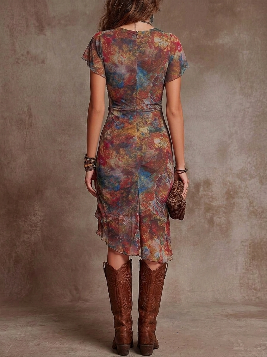 Delphine | Women's Abstract V-Neck Midi Dress