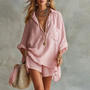 Delphine | Women's Two Piece Shirt Shorts Set