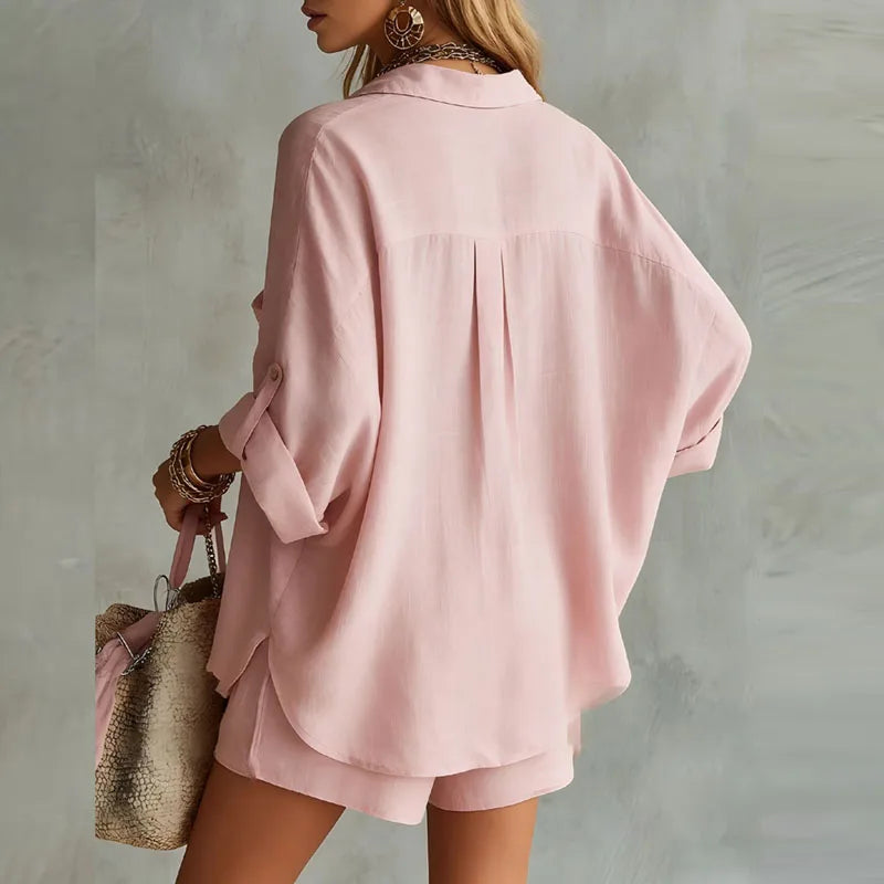 Delphine | Women's Two Piece Shirt Shorts Set