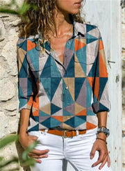 Petra | Women's Geometric Print Long Sleeve Button Down Shirt