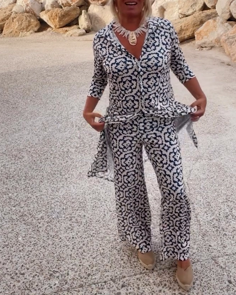 Serena | Women's Printed Two-Piece Set Blouse and Pants