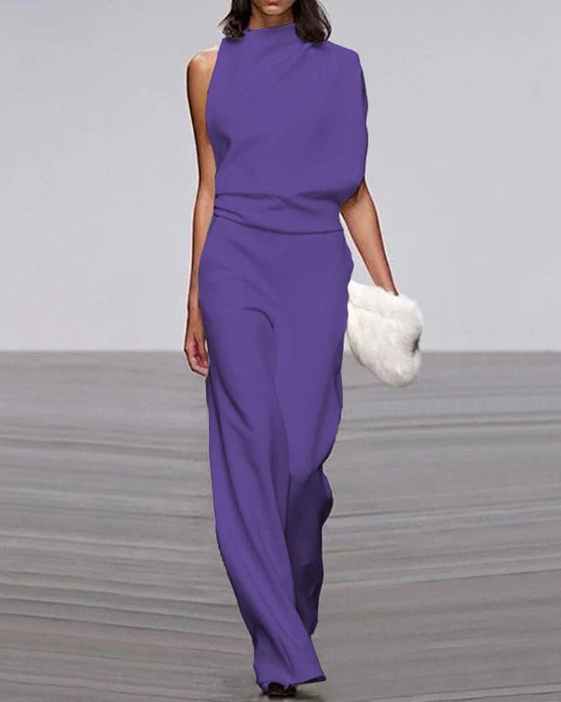 Ivory | Women's Wide Leg Jumpsuit Sleeveless Mock Neck Formal Outfit