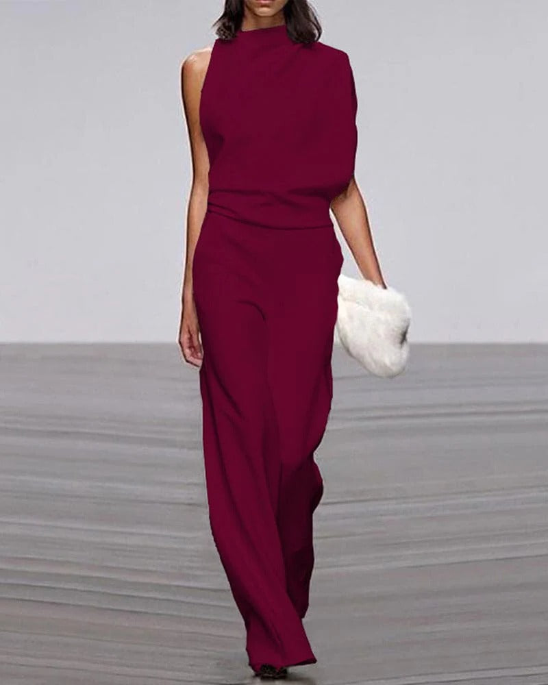 Ivory | Women's Wide Leg Jumpsuit Sleeveless Mock Neck Formal Outfit