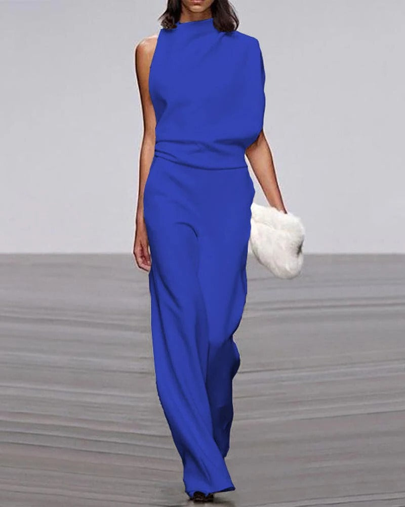 Ivory | Women's Wide Leg Jumpsuit Sleeveless Mock Neck Formal Outfit