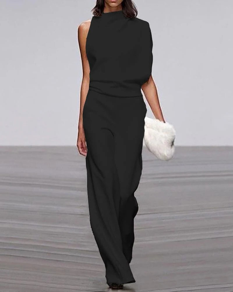 Ivory | Women's Wide Leg Jumpsuit Sleeveless Mock Neck Formal Outfit