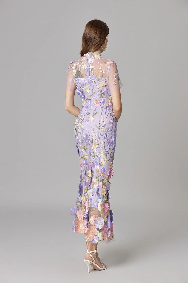 Aurelia | Women's 3D Floral Appliqué Sheer Mesh Sleeveless Maxi Dress