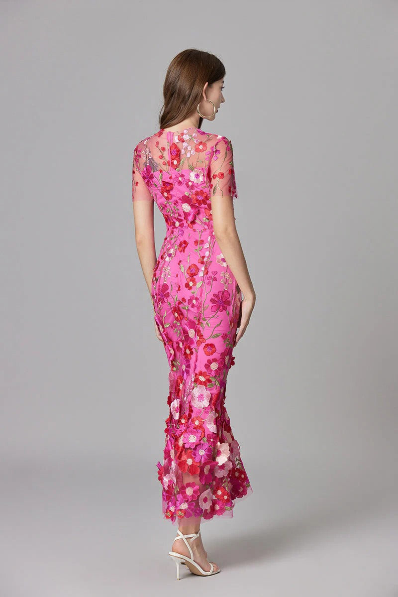Aurelia | Women's 3D Floral Appliqué Sheer Mesh Sleeveless Maxi Dress
