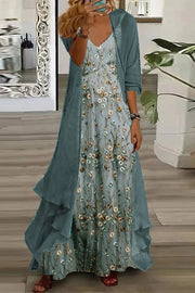 Willow | Women's Floral Maxi Dress Set V-Neck with Duster Cardigan